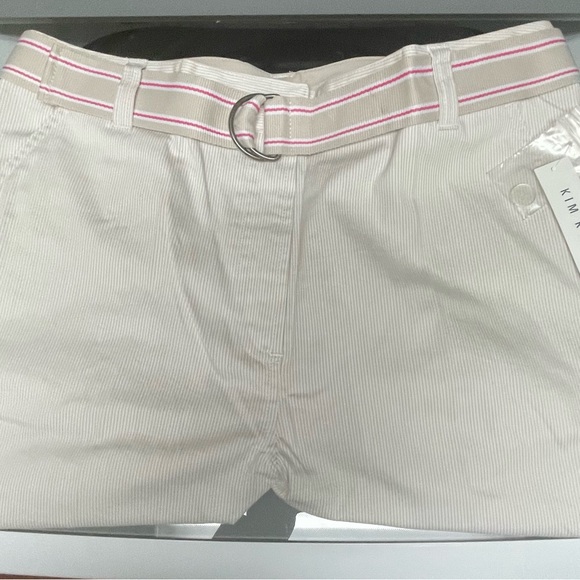 Kim Rogers Pants - Kim Rogers Cream Pinstripe 4 Pocket Belted Bermuda Shorts NWT